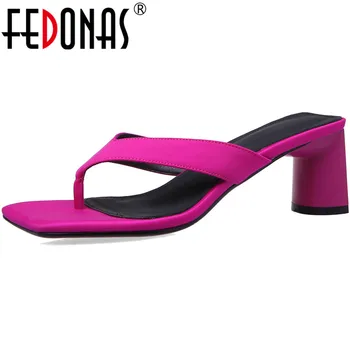 FEDONAS Flip Flop pravá Koža Semiš Sandále Pre Ženy Vysoké Podpätky Strieborné Sandále 2020 Letná Party Bežné Dámy Topánky Žena