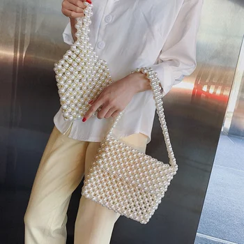 Ručné Ženy Pearl Tašky Dizajnér Korálkové Tašky Cez Rameno, Šarm Bielej Perly Crossbody Taška Luxusné Večer Spojka Kabelku Lady 2019