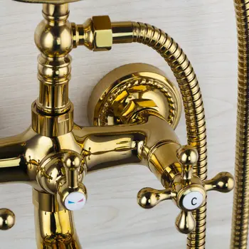 JIENI Luxusné Nástenné Dvojité Rukoväte Leštené Zlatý dážď Kúpeľňa Umývadlo Umývadlo, Vaňa, Sprcha Ťuknite na položku Zmiešavač Batérie