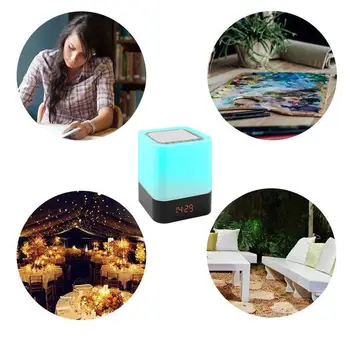 Touch-Control Nočná Lampa s Bezdrôtovým pripojením Bluetooth, Reproduktor, Stolný Budík Bluetooth so Zmenou Led Nočné Svetlo, Rádio MP3