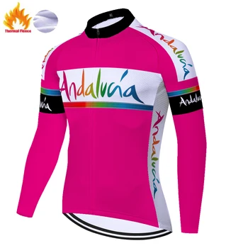 2021 tím španielska ANDALÚZIA cyklistický dres s dlhým rukávom Zimné Thermal Fleece cyklistické oblečenie Mužov tenue velo pro homme