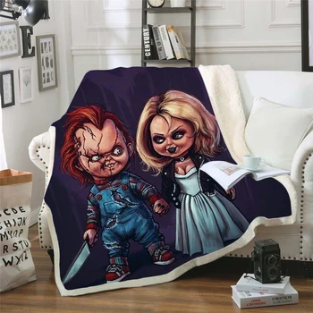 Najnovší Horor Film Dieťa Hrať Znak Chucky Deka Gotický Sherpa Fleece Nositeľné Hodiť Deka Mikrovlákno posteľná bielizeň 10