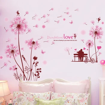 [shijuekongjian] Ružové Kvety Púpavy Samolepky na Stenu DIY Caroon Dievča Stenu pre Deti, Spálňa, Detská Izba Dom Dekorácie