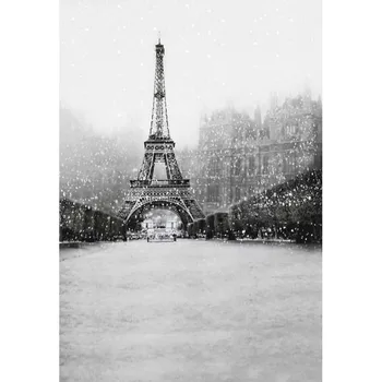 Budova Fotografie Pozadia Eiffelova Veža Snowflake Šedé Pozadie pre Photo Studio Svadobné Fotografie, Portrétne fotenie Vinyl