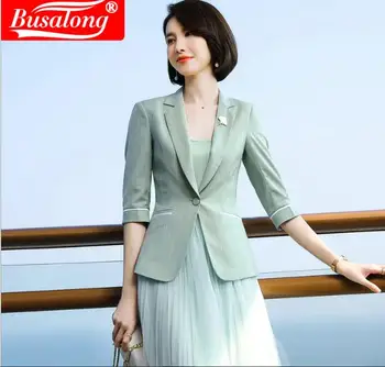2020 Jar nové elegantné sako ženy móda formálne Polovičný rukáv saka office dámy pracovné oblečenie slim Rozhovor Kabát