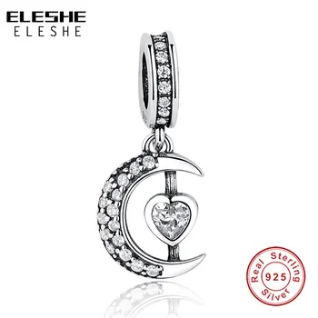 ELESHE 925 Sterling Silver Charms som Lásku U Na Mesiac Prívesok Korálky Fit Originálny Náramok & Náhrdelník Pre Ženy DIY Šperky