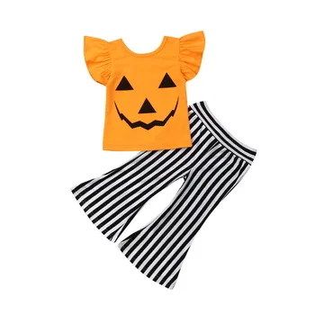 Nové Deti, Batoľatá Baby Girl Halloween Tekvica T-shirt Prehrabať Topy+Pruhované Nohavice Festival Dievčatá Oblečenie, Oblečenie Set