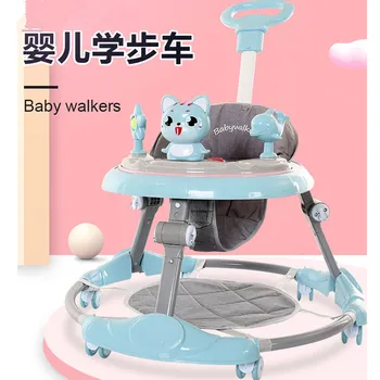Baby chodítko baby kočík karikatúra roztomilý multifunkčný anti-O-nohu proti prevráteniu s hudbou walker S nohou handričkou a zatlačte tyč