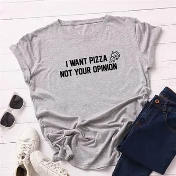 2019 Móda Plus Veľkosť Ženy T-tričko Bavlna Tees Chcem Pizza Listov Tlač T-Shirt Ženy O-Krku Krátke Rukáv Tričko Topy