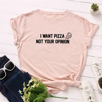 2019 Móda Plus Veľkosť Ženy T-tričko Bavlna Tees Chcem Pizza Listov Tlač T-Shirt Ženy O-Krku Krátke Rukáv Tričko Topy