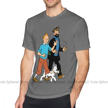 Tintin T Shirt Tintin A Kapitán Treska T-Shirt Roztomilý Nadrozmerná Tee Tričko Krátkym Rukávom Pánske Bavlnené Letné Tričko Tlač