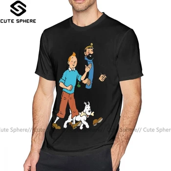 Tintin T Shirt Tintin A Kapitán Treska T-Shirt Roztomilý Nadrozmerná Tee Tričko Krátkym Rukávom Pánske Bavlnené Letné Tričko Tlač