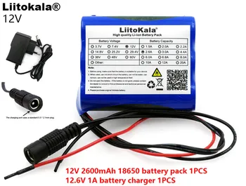 Liitokala Nový 12 V 18650 2600 mAh lithium-ion Batéria Monitor CCTV Kamera, batéria 12,6 V 1A Lítiové batérie, nabíjačky