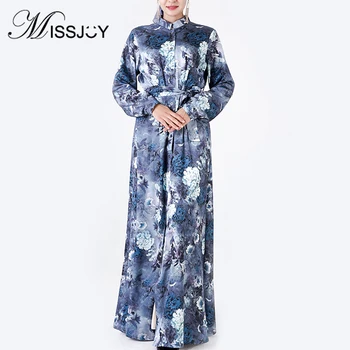 MISSJOY 2019 MMuslim Abaya Elegantné kvetov Vytlačené Ženy Šaty Cardigan Tlačidlo Módy Islamské Oblečenie Dlho Ženský Župan Bežné