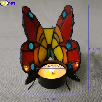 FUMAT Nočné Svetlo Motýľ Farebné Sklo svietnik Atmosféru Svetlo pre Vnútorné Osvetlenie Spálne Posteli Tealight Držiteľ