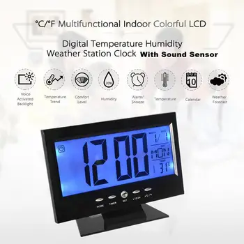 Elektronické LCD Teplota Vlhkosť Meter Monitor Hodiny Digitálny Teplomer Vlhkomer Krytý Domáce Meteo Stanica