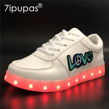 7ipupas EUR 30-44 Lásky USB deti Svetla Tenisky žiariace tenisky pre dievčatá, ženy, chlapcov, mužov Farebné LED svetlá Deti Topánky