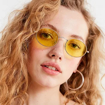 2020 Retro malé oválne vintage dámske slnečné okuliare značky tóny červenej farbe kovu slnečné okuliare pre ženy je módny návrhár lunette