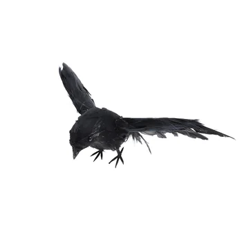 1 ks Umelé Perie Vtákov Falošné Vtákov Realisticky Roztomilý Okrídlený Čierny Havran ako Halloween Rekvizity Strany Bar Dekorácie (Black)