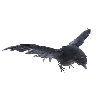 1 ks Umelé Perie Vtákov Falošné Vtákov Realisticky Roztomilý Okrídlený Čierny Havran ako Halloween Rekvizity Strany Bar Dekorácie (Black)