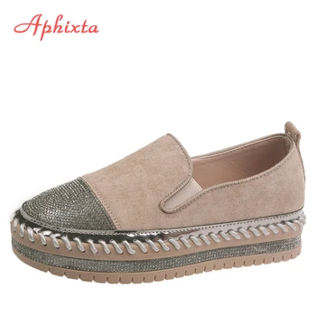 Aphixta Módne Kryštály Luxusný Dizajn-Byty, Topánky Ženy Ručné Šitie Slip-on Ploché Platformu Obuv, Ženské Mokasíny