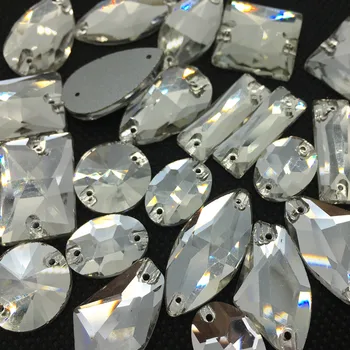 Náhodne Zmiešané Tvary Šiť na Kamienkami Crystal Clear Farba Šitie Sklo Krištáľové Šperky Korálky Flatback Šiť Na Kamene