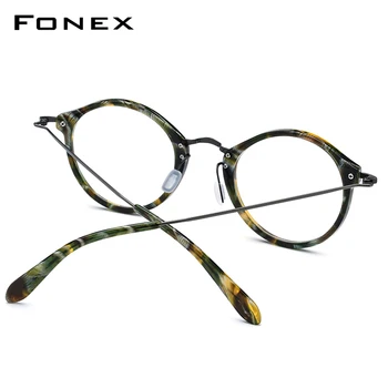 FONEX Elastické B Titanium Optické Okuliare Ženy Vintage Okrúhle Okuliare Rám Mužov Predpis Acetát Okuliare Okuliare 852