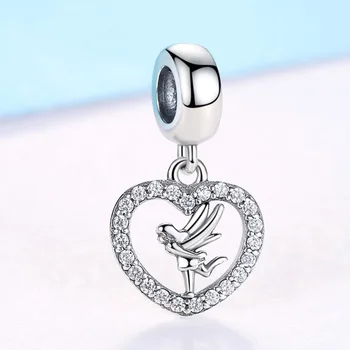 Skutočné 925 Sterling Silver Prívesok Korálky Kúzlo Crystal Víla Srdce Visieť Charms Fit Pôvodné Pan Náramok Pre Ženy DIY Šperky