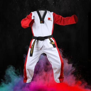 Vysoko kvalitné Čierna Červená Modrá Dospelých, Deti Taekwondo TKD Jednotné Tréning Karate Vyhovuje Výšivky Uniformy Poomsae Dobok WTF Schválené
