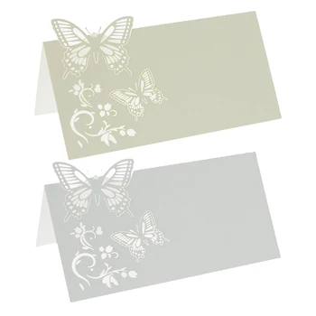 60x Motýľ Kvet Mieste Tabuľky Čísla Hosťa Sedenie Názov Karty pre Svadobné Party Dekorácie (Biela)