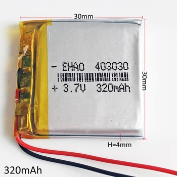 3,7 V 320mAh 403030 Lithium Polymer Li-Po Nabíjateľná Batéria Pre Mp3, GPS, PSP bluetooth slúchadlá slúchadlá smart hodinky 4*30*30 mm