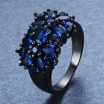 Bamos Modrá Hviezda Prst Prsteň Široký Geometrické Krúžok AAA Zirkón Krúžok Pre Ženy Čierneho Zlata Plné Vintage Crystal Svadobné Šperky
