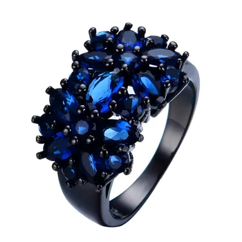 Bamos Modrá Hviezda Prst Prsteň Široký Geometrické Krúžok AAA Zirkón Krúžok Pre Ženy Čierneho Zlata Plné Vintage Crystal Svadobné Šperky