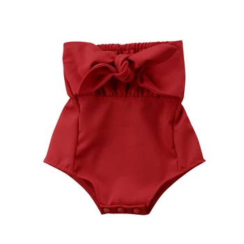 Batoľa Detská Baby Girl Mimo Ramenný Červená Bowknot Romper Jumpsuit Detské Oblečenie
