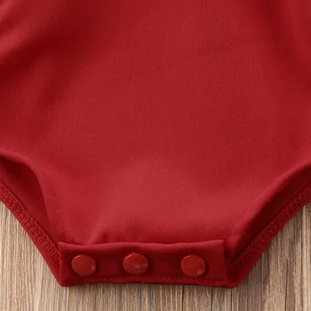 Batoľa Detská Baby Girl Mimo Ramenný Červená Bowknot Romper Jumpsuit Detské Oblečenie
