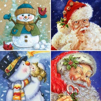 HUACAN Snow Man Diamond Maľovanie Santa Claus Domov Plný Námestie Dekorácie Vyšívanie Korálkami Obrázok Remeselníci Layout