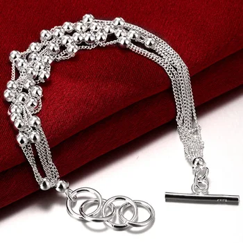 DOTEFFIL 925 Sterling Silver Hladká Korálky Multi-Reťaz Náramok Pre Ženy Čaro Svadby, Zasnúbenie Fashion Party Šperky