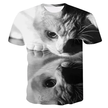 Nové Módne Zvierat T-shirt Ženy/Muži, dve mačky 3d T shirt Dievčatá Čierna Biela Mačka Tlače Lady T-Letné Tričko Krátky Rukáv Topy Žena