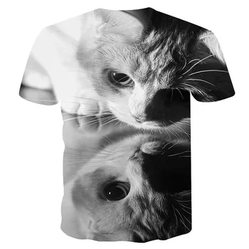 Nové Módne Zvierat T-shirt Ženy/Muži, dve mačky 3d T shirt Dievčatá Čierna Biela Mačka Tlače Lady T-Letné Tričko Krátky Rukáv Topy Žena