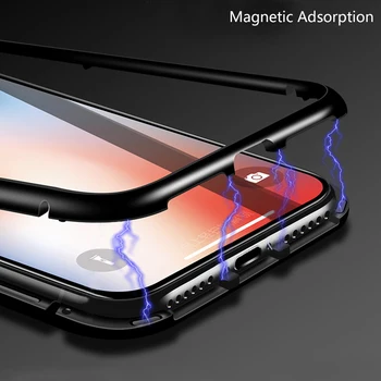 Magnetické Flip puzdro Pre Samsung Galaxy A50 A30 Zadný Kryt Kalené Sklo Xcover 50 Poznámka 10 Pro S10E s rezacím zariadením S10 5G Plus Kovový Rám