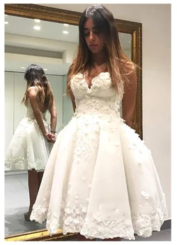 Krátke Neformálne Svadobné Šaty 2019 Krátke Biela Nevesta Šaty vestido de noiva Hot Predaj 3D Kvety plesové šaty, Svadobné Šaty