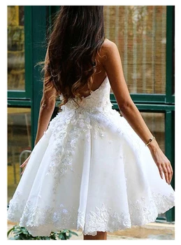 Krátke Neformálne Svadobné Šaty 2019 Krátke Biela Nevesta Šaty vestido de noiva Hot Predaj 3D Kvety plesové šaty, Svadobné Šaty