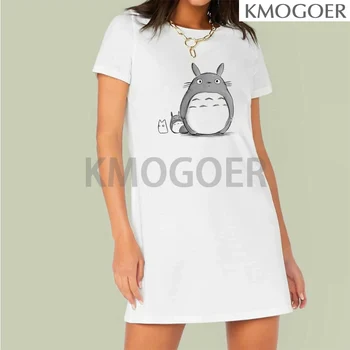 Anime, Japonskej Ženské Oblečenie Môj Sused Totoro T Shirt Dress Ženy Harajuku Tlač Mini Šaty Vintage Tričko Šaty pre Ženy