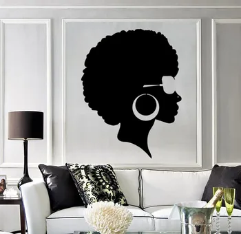 Afro Účes Black Lady Samolepky na Stenu Vinyl na Stenu Kotúča, Salón Krásy Nálepky nástenná maľba Nepremokavé Tvorivé Tapety nástenná maľba SA249