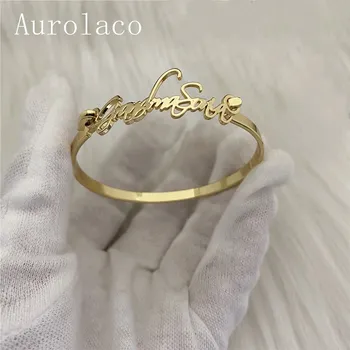 AurolaCo Prispôsobené Štítku Názov Náramok Osobné Vlastné Putá Bangles Ženy Muži Rose Gold Nehrdzavejúcej Ocele, Šperky, Darčeky
