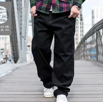 Muži Hiphop Neforemné Džínsy Black Voľné Nosenie Mens Hip Hop Streetwear Džínsové Nohavice Plus Veľkosť Bell Spodnej Skateboard Džínsy, Nohavice Dlhé