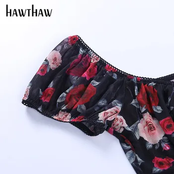 Hawthaw Ženy Módne Letné Krátky Rukáv Oka Ruže Kvetinový Vytlačené Vidieť Cez Vrcholy T Shirt 2021 Ženské Oblečenie, Streetwear