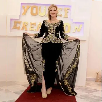 SoDigne Alžírskej oblečenie Karakou Formálne Šaty-line Dlhý Rukáv Večerné Šaty Velúrové Retro Party Šaty s Výšivkou