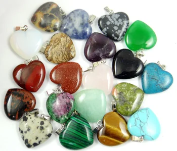 Veľkoobchod Prírodné kamene tigrie oko lapis Turquoises Kremeň Opal srdcom charms prívesky pre šperky, takže náhrdelník 24pcs