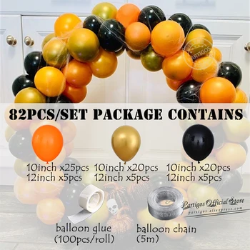 82pcs/set gold Chrome kovové balóny orange čierne latexové balóny garland pre Halloween party dekorácie zavesiť balón garland